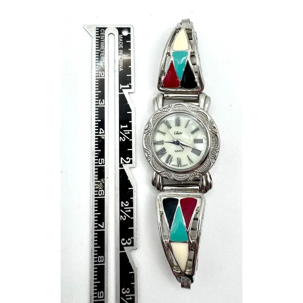 Ladies Collezio 25mm Watch Broken for parts/repair Silver Tone and Enamel Chrono